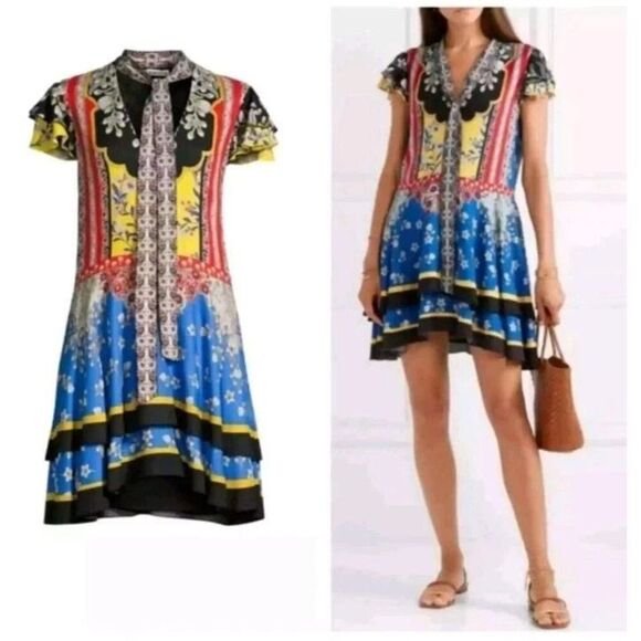 Alice + Olivia Palace Daffodil Floral Mixed Print Dress Womens  Size Large - Picture 3 of 6